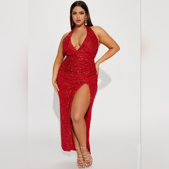 Red sparkle halter dress - Picture 1 of 2